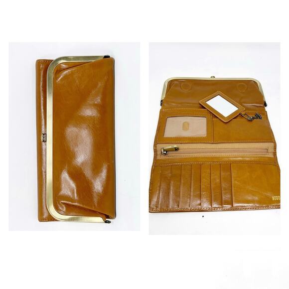 Hobo Brown Leather Tri-Fold Wallet Zipper Card Slots Attached Mirror - Picture 1 of 12